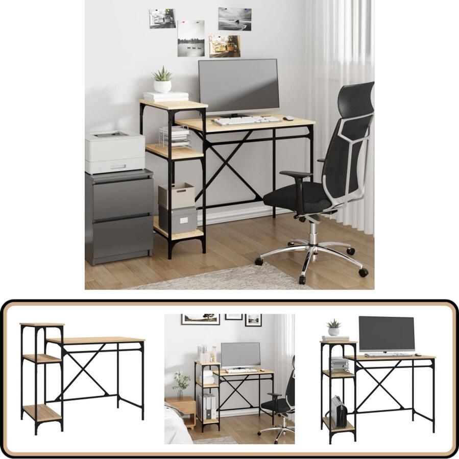 VidaXL Bureau Sonoma Eiken 105x50x90 cm Industriele Bureau Houten Bureau Metalen Bureau Werkplek Kantoormeubilair