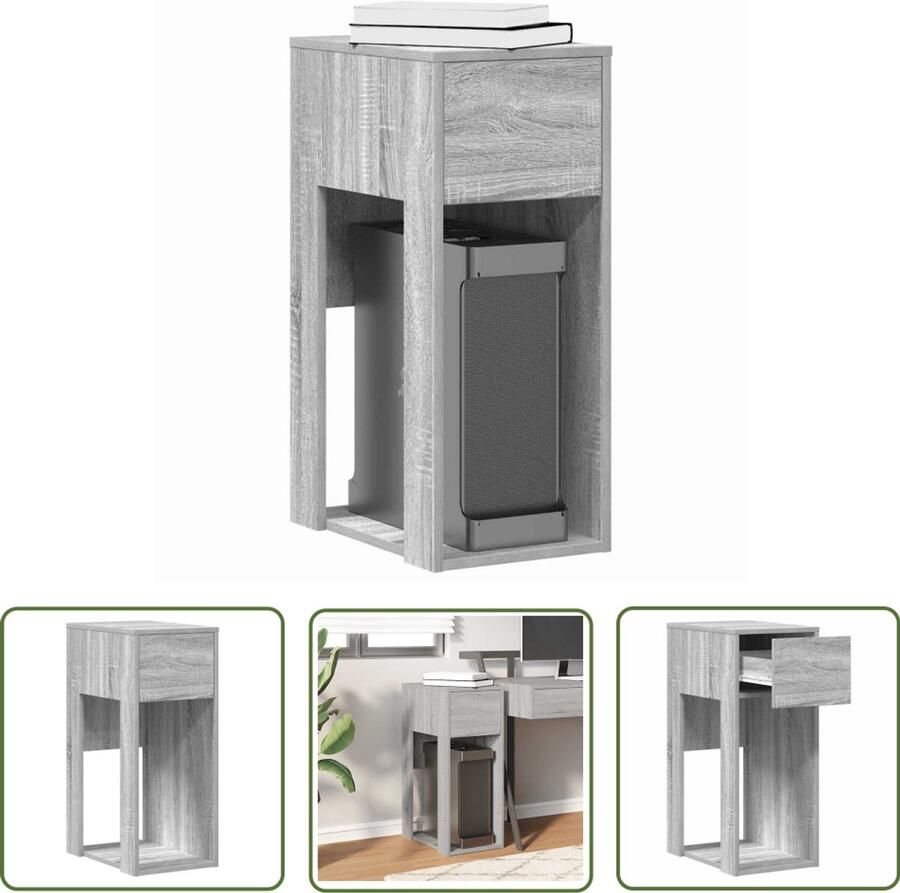 VidaXL Bureau Standaard Computertorenstandaard met lade 30x44x74 cm grijs sonoma eiken Laptop Tafel Pc Houder Houten Computertafel