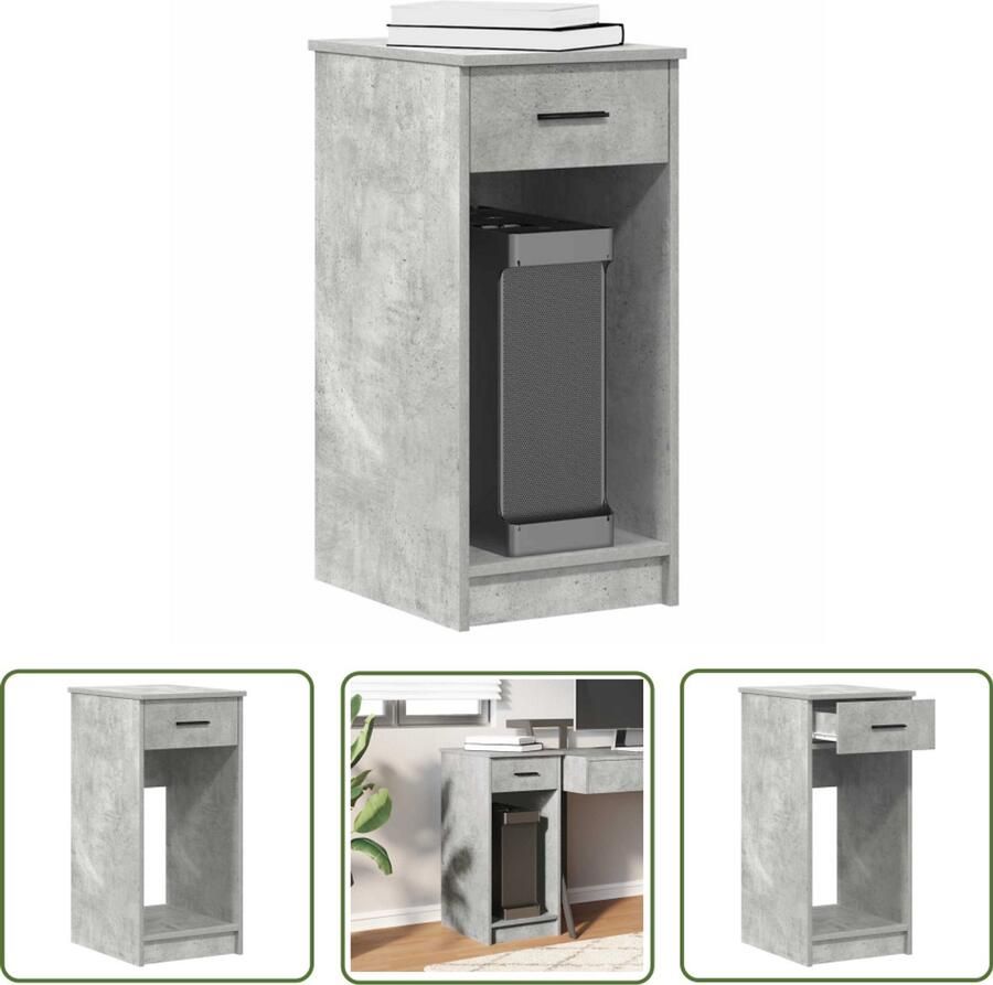 The Living Store Computertorenstandaard met lade 35x45x77 cm betongrijs Computertorenstandaard Bureau Standaard Laptop Tafel Houten Standaard Opbergruimte