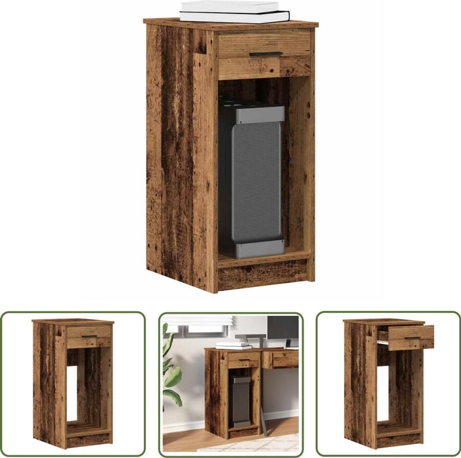 VidaXL Computertorenstandaard met lade 35x45x77 cm oud houtkleurig Computertorenstandaard Bureau Standaard Houten Laptop Tafel Pc Houder Opslagoplossing