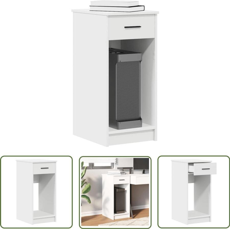 The Living Store Computertorenstandaard met lade 35x45x77 cm wit Computertorenstandaard Bureau Standaard Pc Standaard Laptop Standaard Houten Standaard