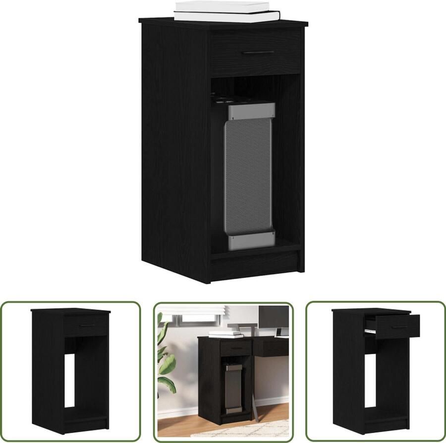 The Living Store Computertorenstandaard met lade 35x45x77 cm zwart Computertorenstandaard Bureau Standaard Pc Houder Laptop Tafel Houten Bureau