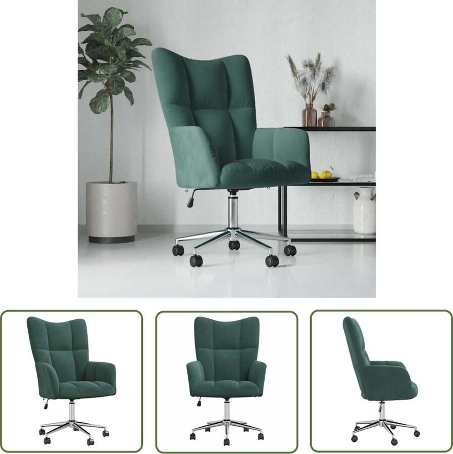 The Living Store Relaxstoel Donkergroen Fluwelen Bureau- en Woonkamerstoel Verstelbaar en Draaibaar Stalen Frame 61.5 x 69 x (94.5 102) cm Relaxstoel Bureau Stoel Lounge Stoel Donkere Groene Stoel Velvet Stoel - Foto 2