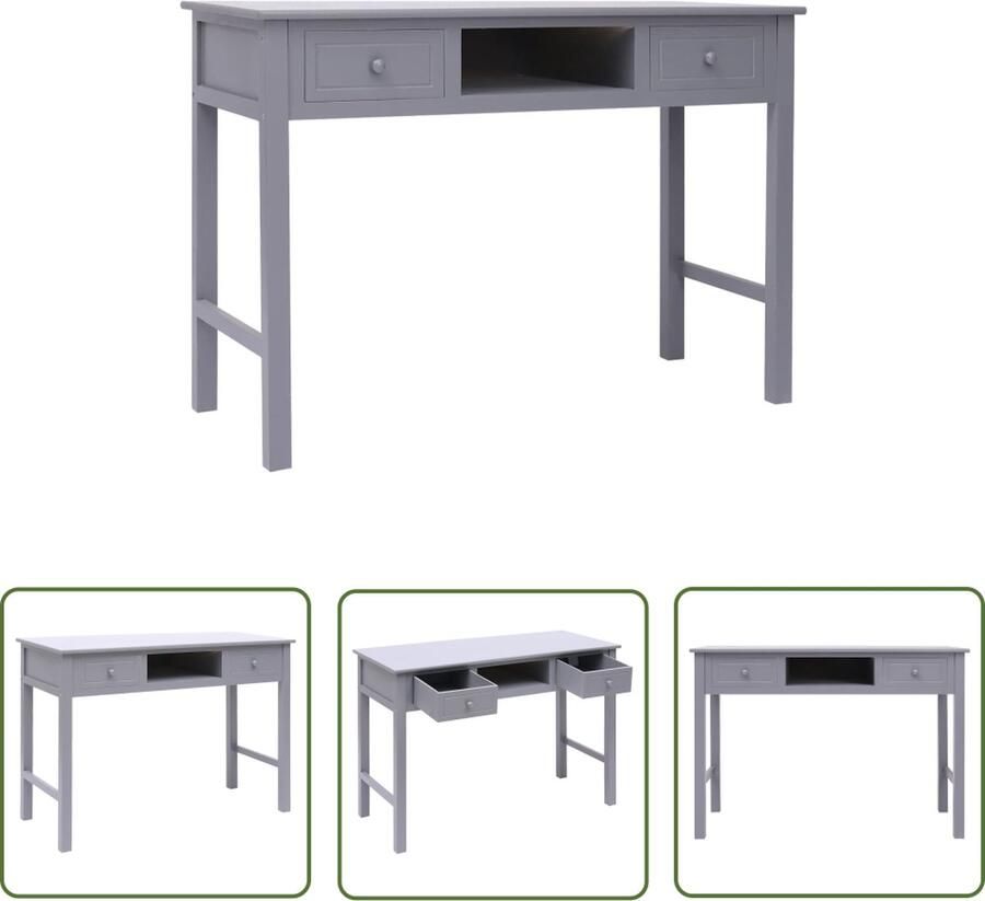 The Living Store Bureau Paulowniahout Studeertafel 108 x 45 x 76 cm Grijs Stuurtafel Bureau Paulowniahouten Bureau Schrijfbureau Home Office - Foto 2