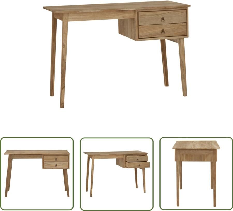 VidaXL Bureau Teakhout 2 lades 110x52x75 cm Rustiek Bureau Teak Hout Bureau Vintage Bureau Thuiskantoor Meubilair Bureaublad Computer Tafel Studeerruimte Opslagoplossing Design Bureau Stijlvol Bureau