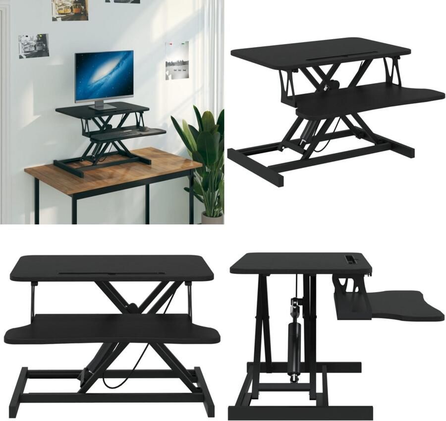 VidaXL Bureau verstelbaar 60x40x(13-41 5) cm staal en bewerkt hout Bureau Bureaus Werkstation Computerbureau