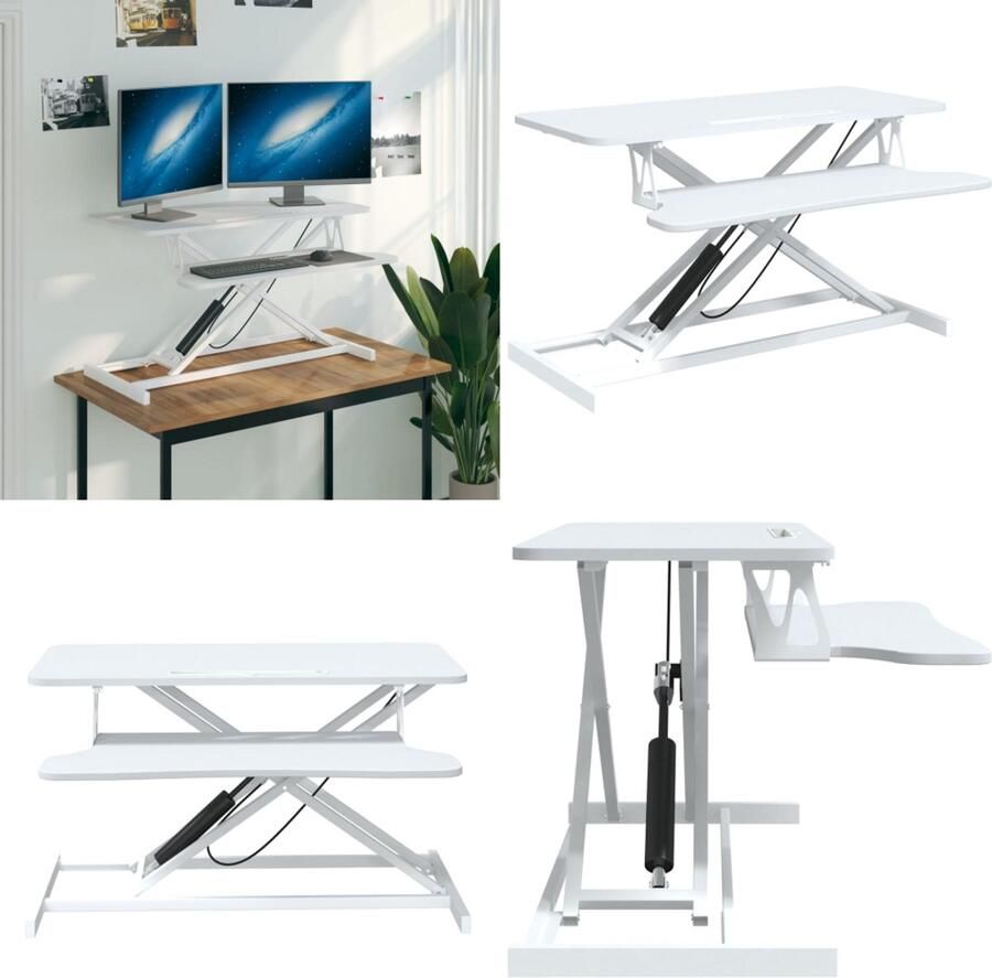 VidaXL Bureau verstelbaar 90x40x(13-41 5) cm staal en bewerkt hout Bureau Bureaus Werkstation Computerbureau