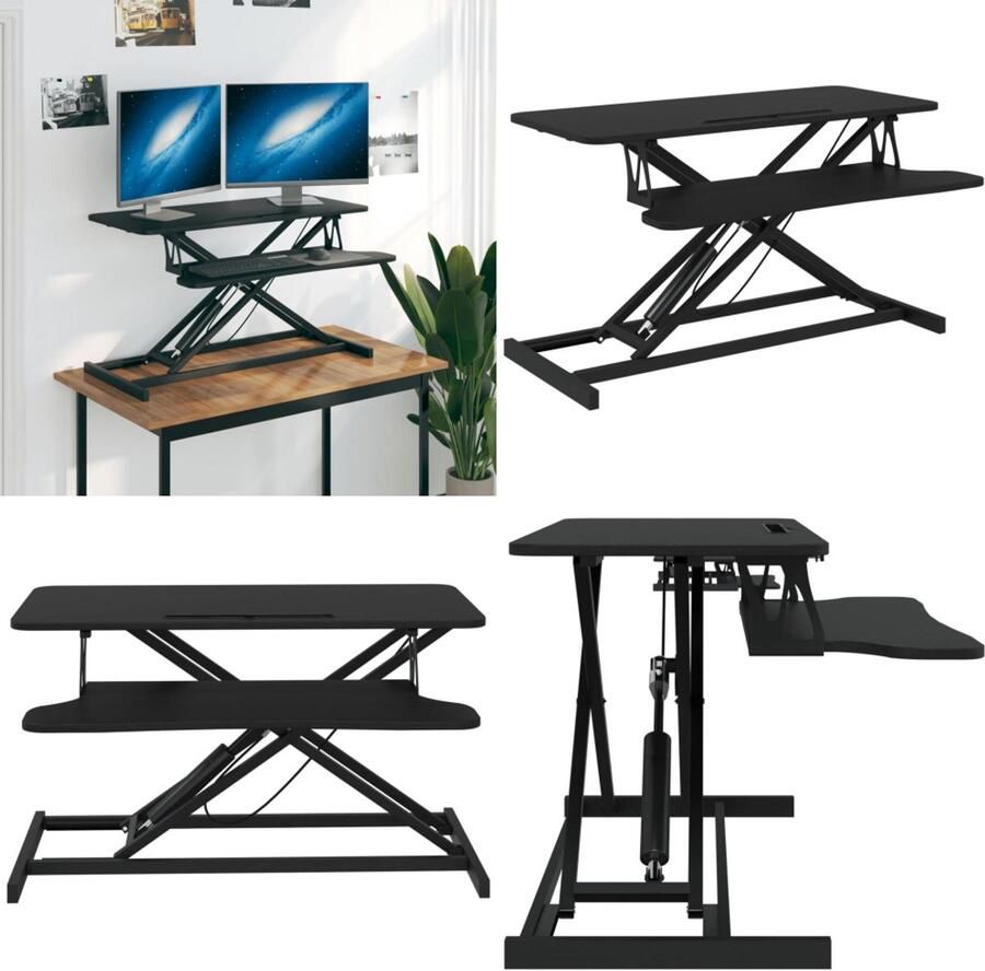 VidaXL Bureau verstelbaar 90x40x(13-41 5) cm staal en bewerkt hout Bureau Bureaus Werkstation Computerbureau