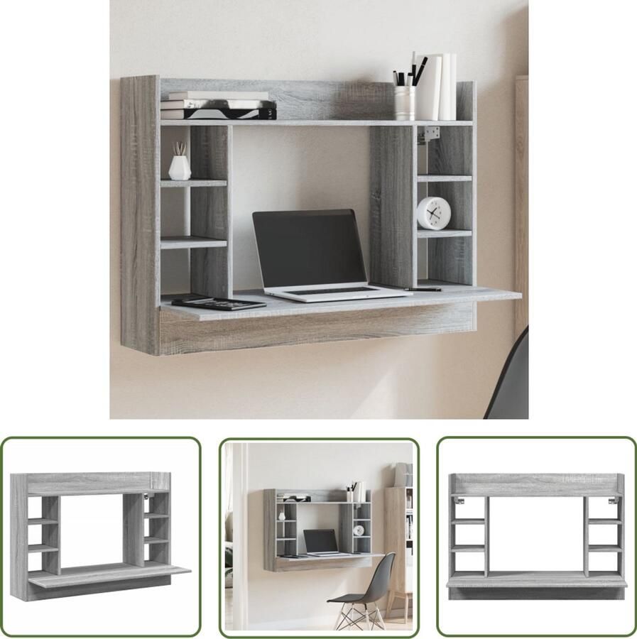 VidaXL Wandbureau 105x48x75 cm bewerkt hout grijs sonoma eikenkleurig Wandbureau Bureau Compact Bureau Houten Bureau Grijze Meubels
