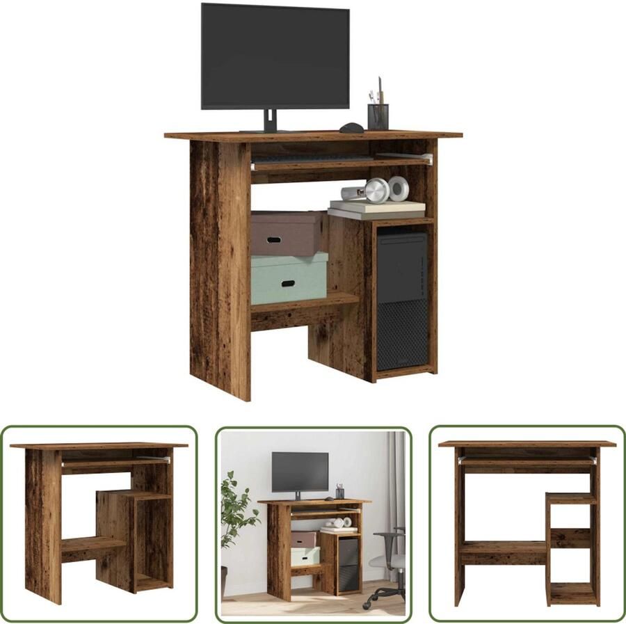 The Living Store Bureau 80x45x74 cm bewerkt hout oud houtkleurig Werkplek Bureau Houten Bureau Schrijfbureau Home Office