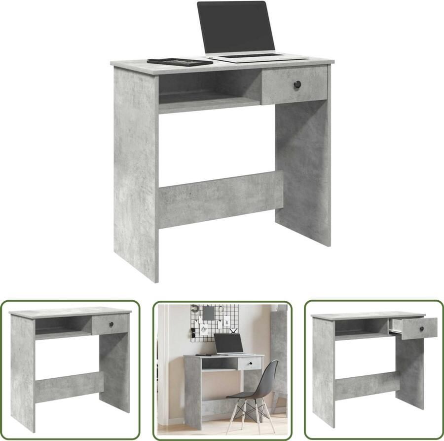 The Living Store Bureau 80x40x75 cm bewerkt hout betongrijs Werkstation Bureau Houten Bureau Compact Bureau Kantoormeubilair