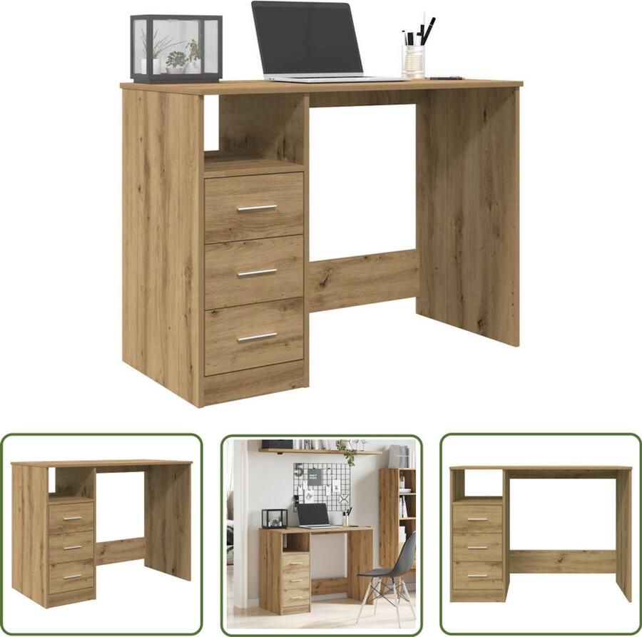 The Living Store Bureau 102x76x50 cm bewerkt hout artisanaal eikenkleur Werktafel Bureau Houten Bureau Eiken Bureau Compact Bureau