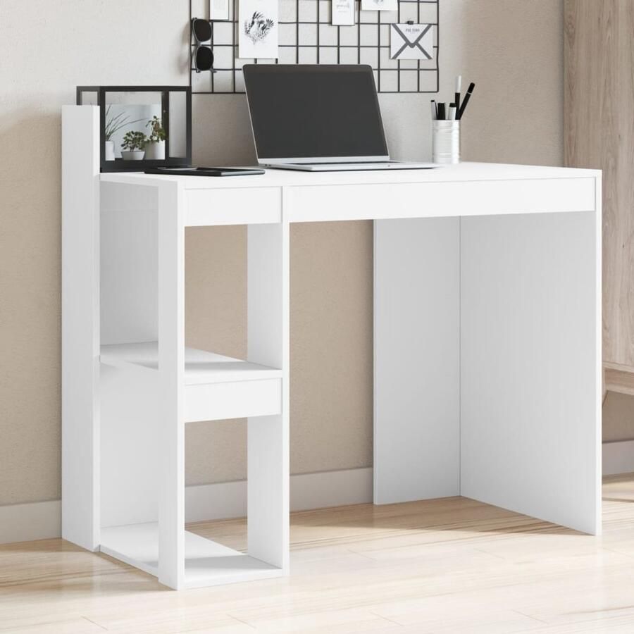 The Living Store Bureau 103 5x56 5x94 cm bewerkt hout wit Bureau Houten Bureau Wit Bureau Kantoormeubilair Home Office - Foto 2