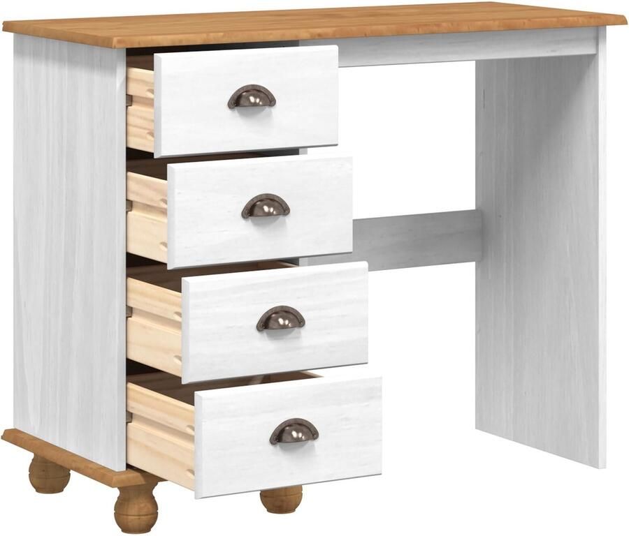 VidaXL Bureau met lade ASKIM Wit 95 x 40 x 75 cm Massief grenenhout