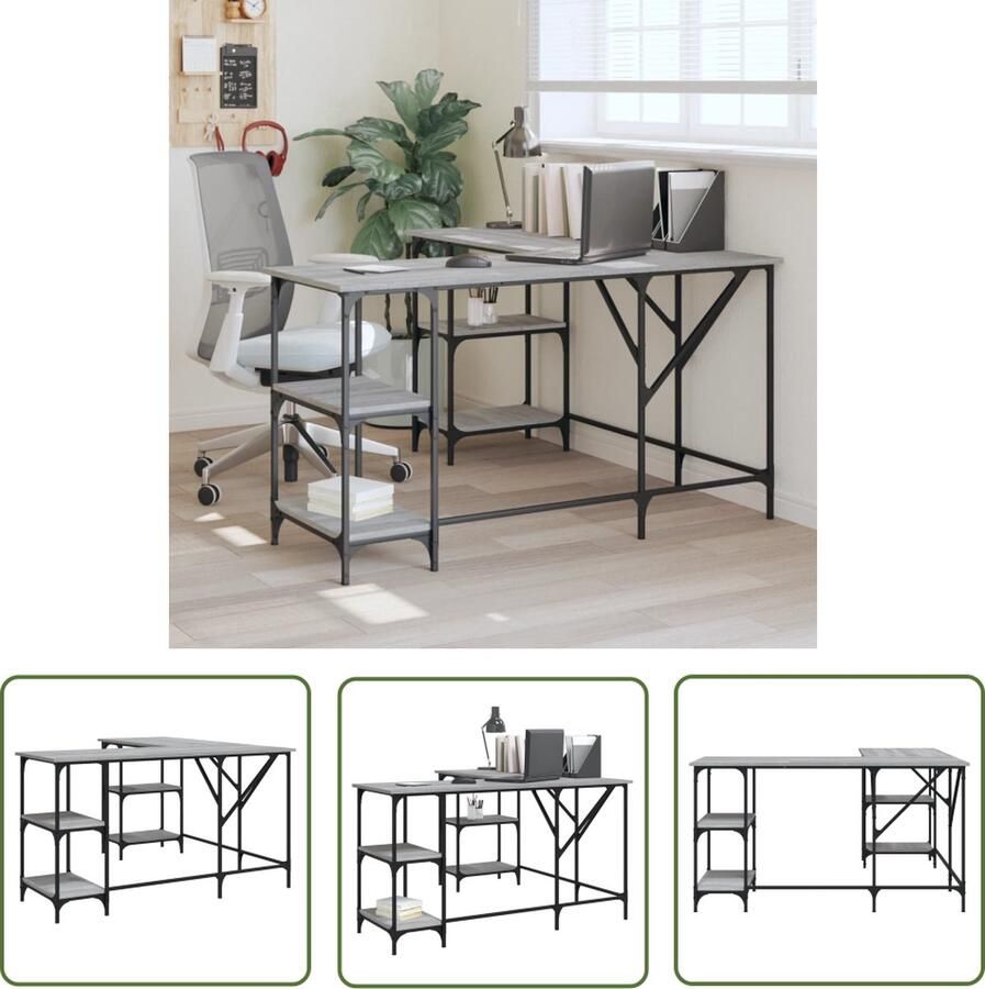 The Living Store Bureau L-vormig 139 x 139 cm Grijs Sonoma Eiken Duurzaam hout metaal Kantoorbureau Bureau Wit Houten Bureau Grijze Kleur Compact Bureau
