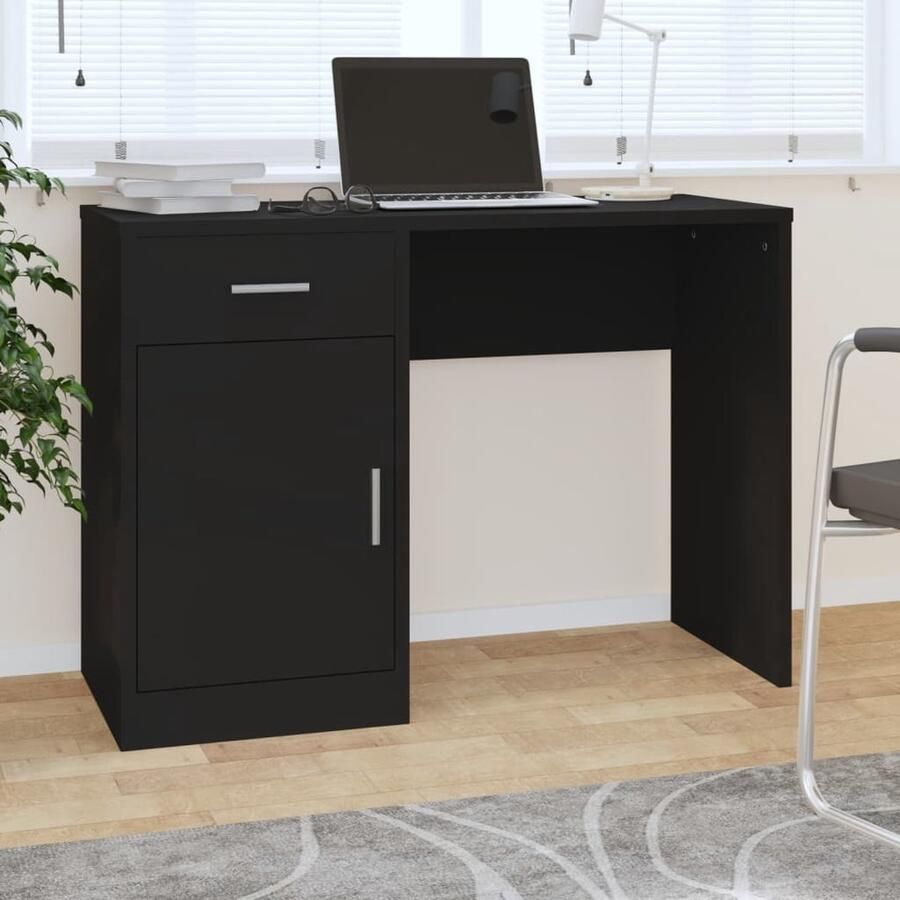 VidaXL Bureau Zwart 100x40x73 cm Met kast en lade Kantoormeubilair Bureau Houten Bureau Zwart Bureau Compact Bureau Met Lade Bureau Met Kast Ergonomische Bureaublad - Foto 2