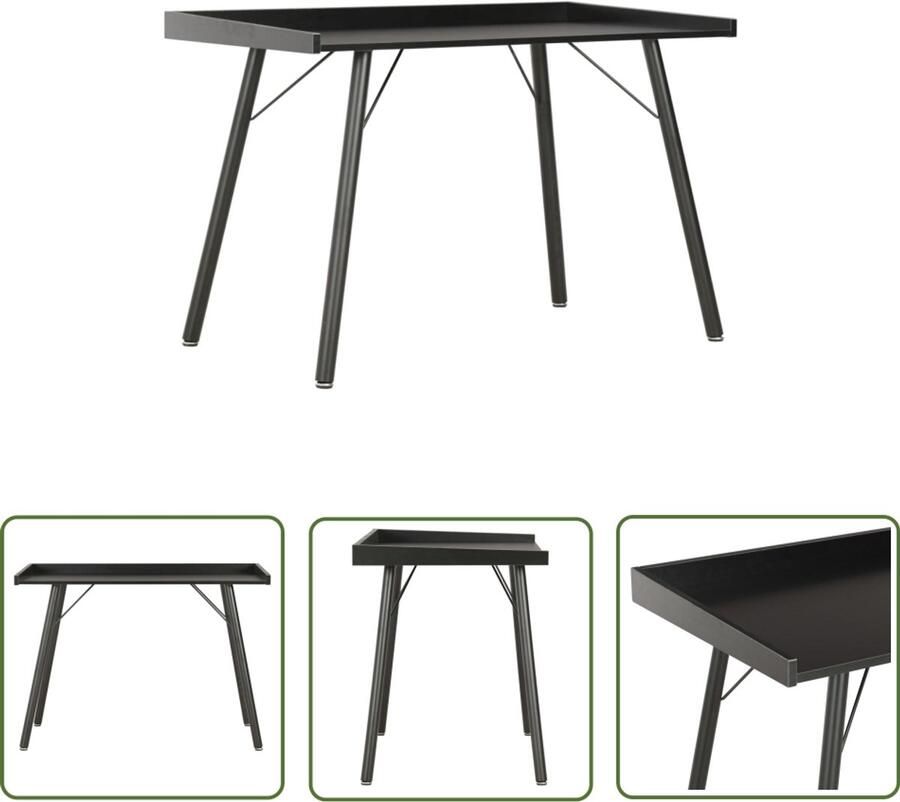 VidaXL Bureau Zwart 90x50x79 cm Hout en Staal Kantoormeubilair Computerbureau Bureaublad Thuiswerkplek Zwarte Meubels Hoekbureau Ergonomische Stoelen Laptopstandaard Schrijfblad Werkblad - Foto 2