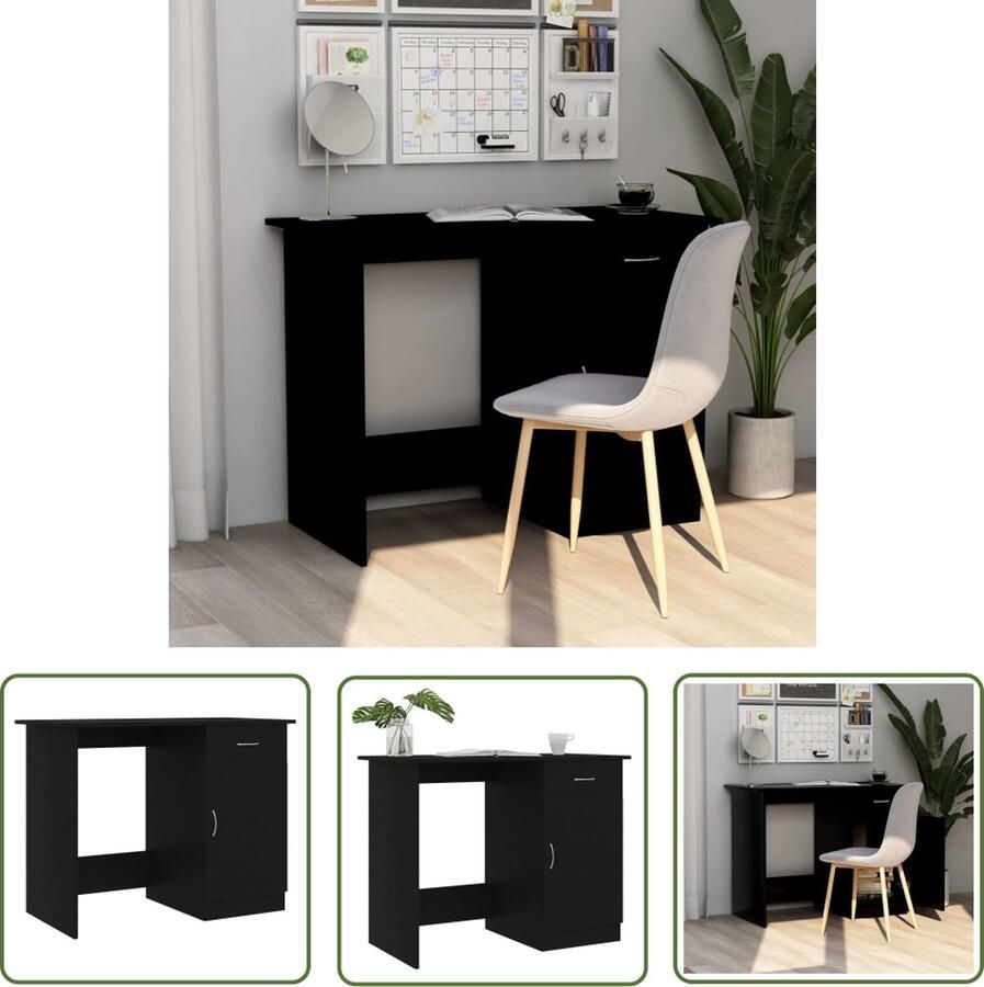 The Living Store Bureau Praktisch en Stijlvol 100 x 50 x 76 cm Zwart Hout Kantoorbureau Bureau Zwart Houten Bureau Compact Bureau Thuiswerkplek - Foto 2