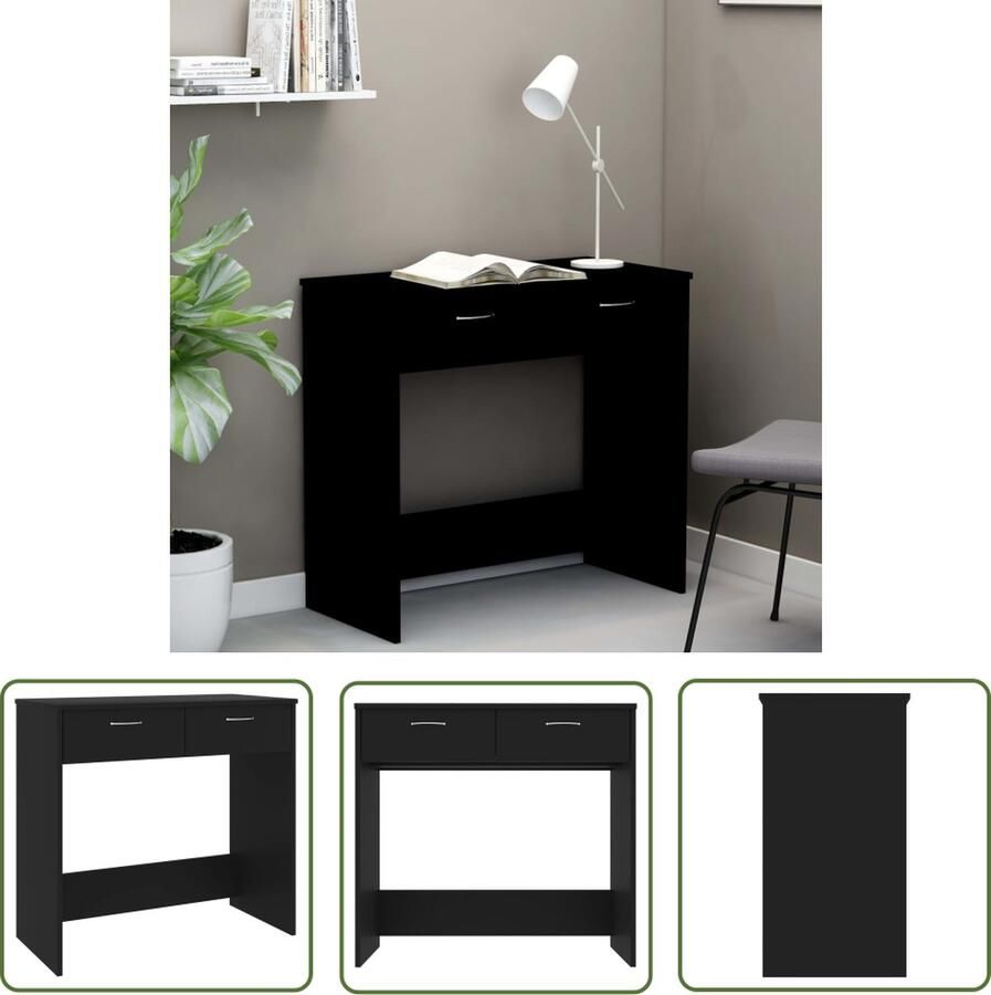 The Living Store Bureau Spaanplaat 80 x 40 x 75 cm Zwart Met 2 lades Kantoorbureau Bureau Zwart Bureau Met Laden Houten Bureau Modern Bureau - Foto 2
