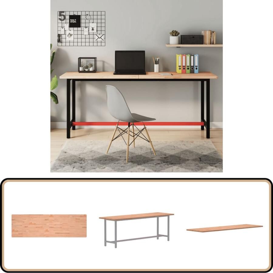 The Living Store Houten Werkblad Massief Beukenhout 180 x 55 x 2.5 cm Lakafwerking Houten Werkblad Beukenhout Bureau Blad Tafelblad Thuiskantoor