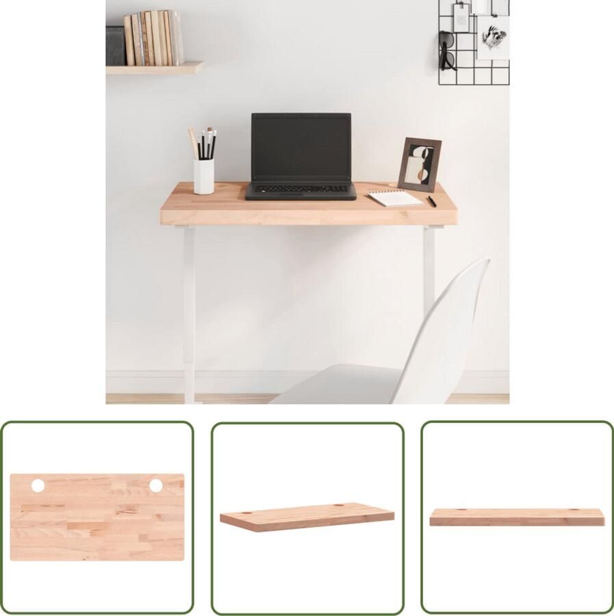 The Living Store Bureaublad 80x40x4 cm massief beukenhout Bureau Blad Beukenhout Bureau Kantoor Benodigheden Home Office Werkblad