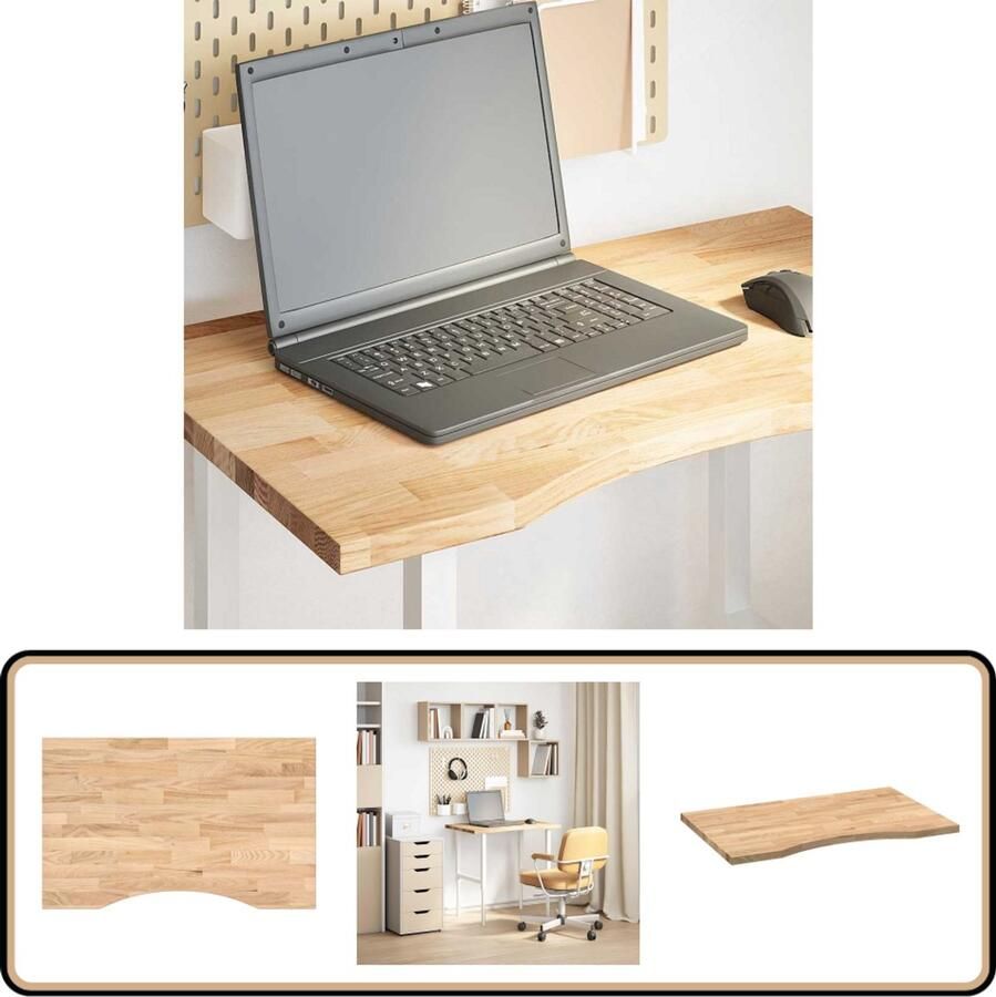 VidaXL Bureaublad 80x50x2 5 cm Massief Eikenhout Bureaublad Eikenhout Houten Bureau Kantoor Accessoires Thuiskantoor