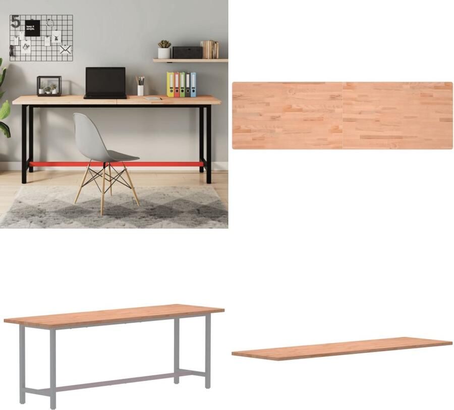 The Living Store Houten Werkblad Massief Beukenhout 180 x 55 x 2.5 cm Lakafwerking Houten Werkblad Beukenhout Bureau Blad Tafelblad Thuiskantoor - Foto 2