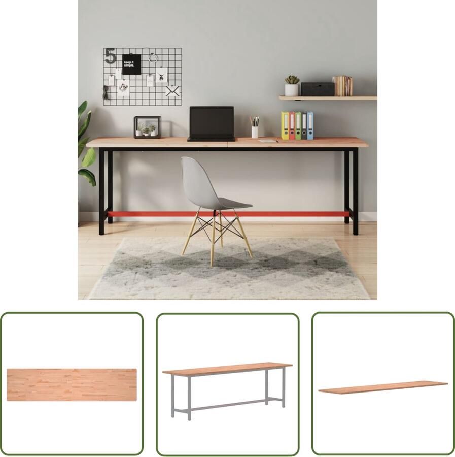 The Living Store Houten Werkblad Beukenhout Meerdere functies Eenvoudig schoon te maken Afmetingen- 220 x 55 x 2.5 cm Houten Werkblad Beukenhout Bureau Blad Tafelblad Kantoor Accessoires - Foto 2
