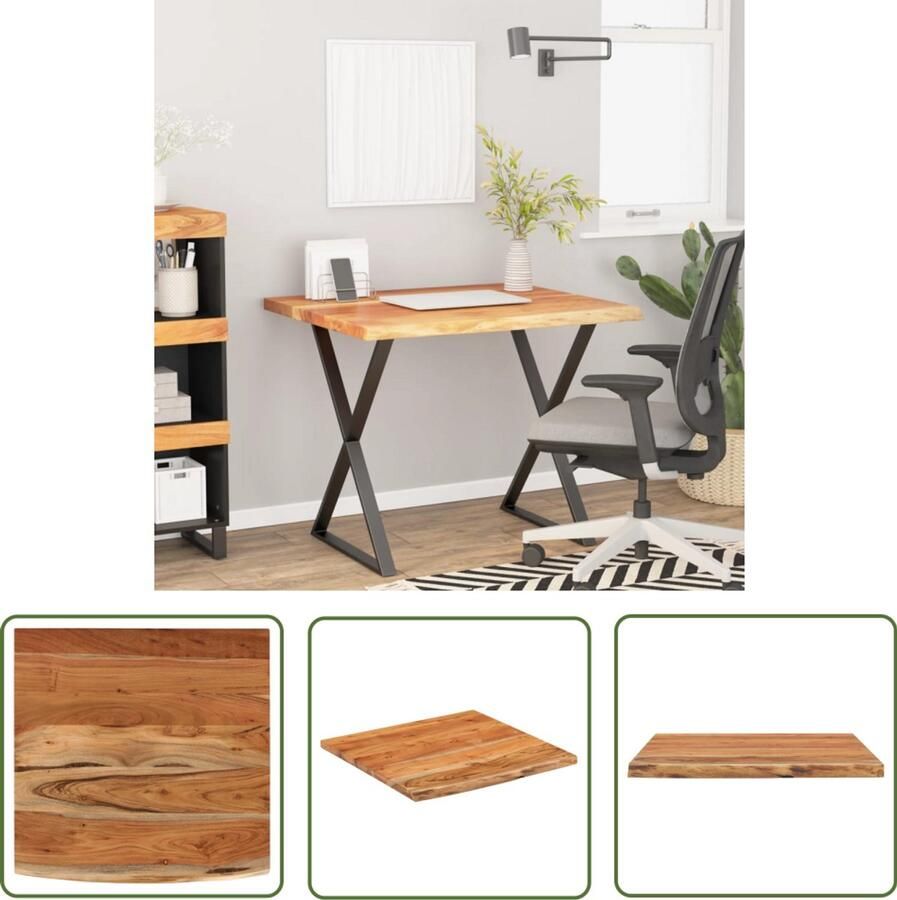 The Living Store Bureaublad vierkant natuurlijke rand 80x80x2 5 cm acaciahout Houten Bureau Acacia Hout Landelijk Design Natuurlook Industrieel Bureau