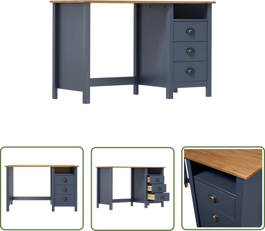 The Living Store Hill Computertafel Massief grenenhout 120x50x74 cm 3 lades 1 schap Computerbureau Bureaublad Escritorio Home Office Werkplek - Foto 2
