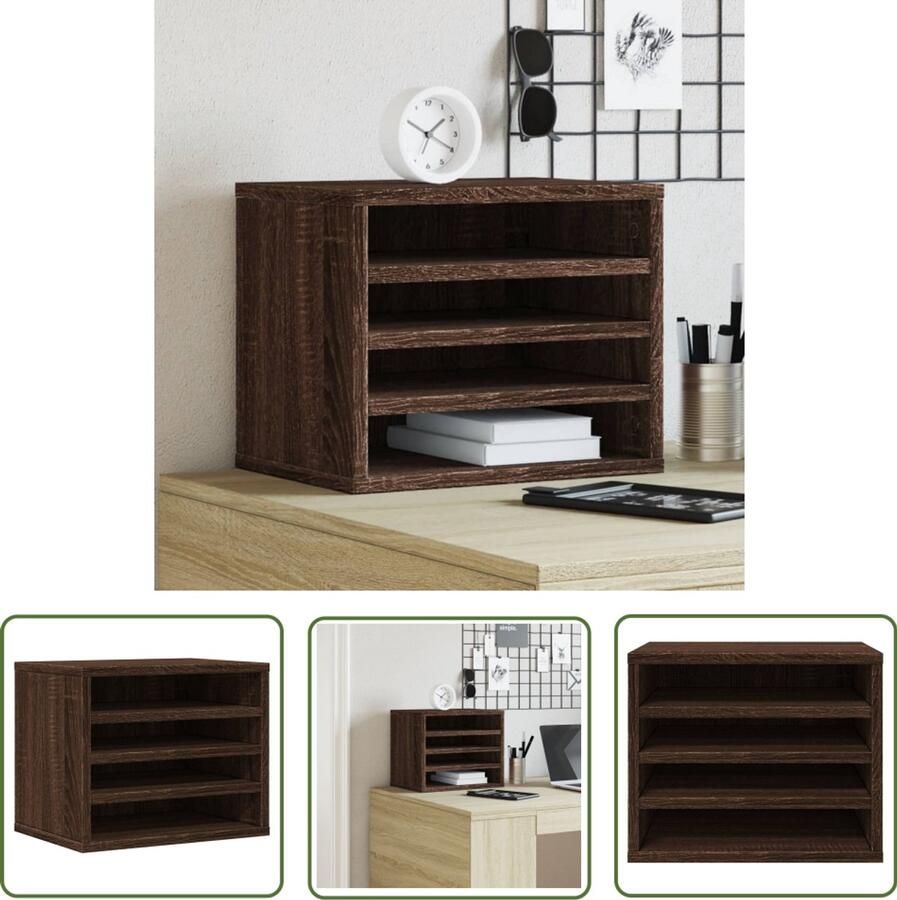 VidaXL Bureaublad Organisatie Bureau Organizer Bureau organiser 36x26x29 5 cm bewerkt hout bruin eikenkleurig Houten Bureau Organizer Compact Bureau Organizer Opbergvakken