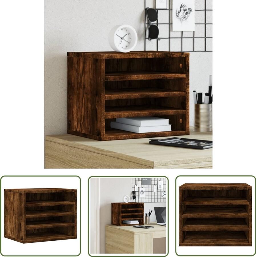 VidaXL Bureaublad Organisatie Bureau Organizer Bureau organiser 36x26x29 5 cm bewerkt hout gerookt eikenkleur Houten Bureau Organisator Kantoororganisatie Opslagoplossing