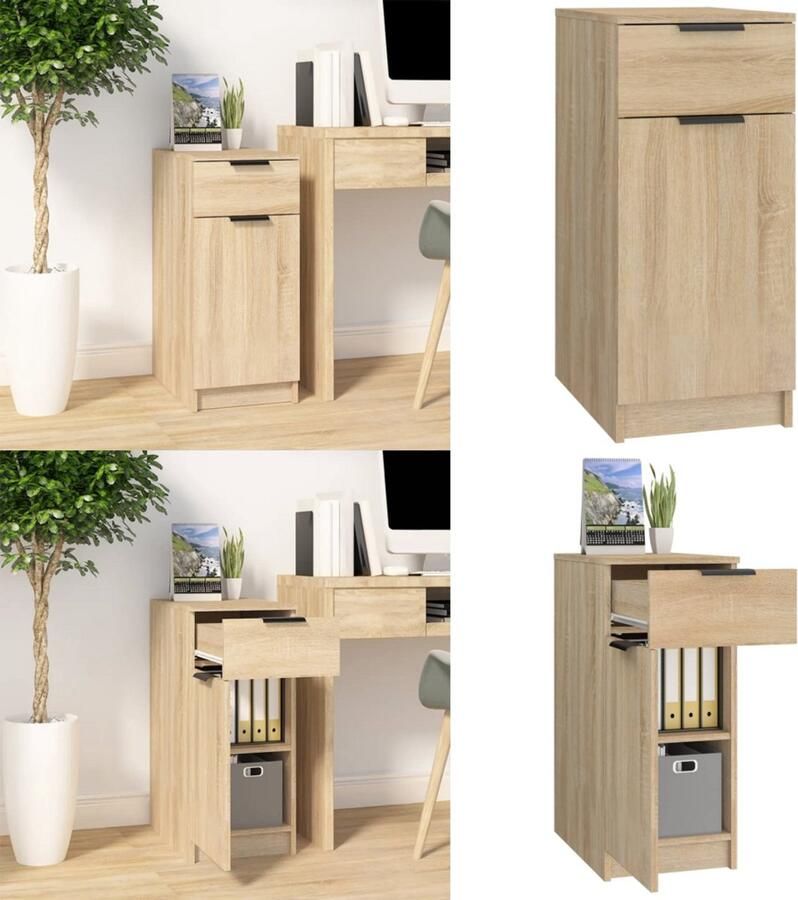 VidaXL Bureaukast 33 5x50x75 cm bewerkt hout sonoma eikenkleurig Opberg Kast Opberg Kasten Opbergkast Ladekast