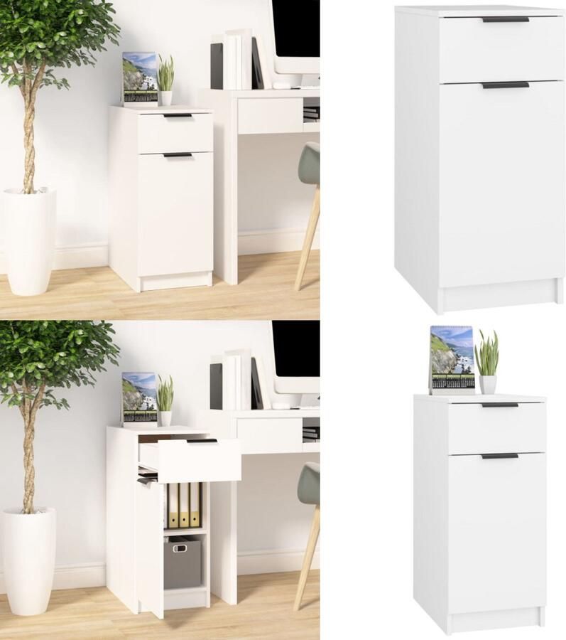 VidaXL Bureaukast 33 5x50x75 cm bewerkt hout wit Opberg Kast Opberg Kasten Opbergkast Ladekast