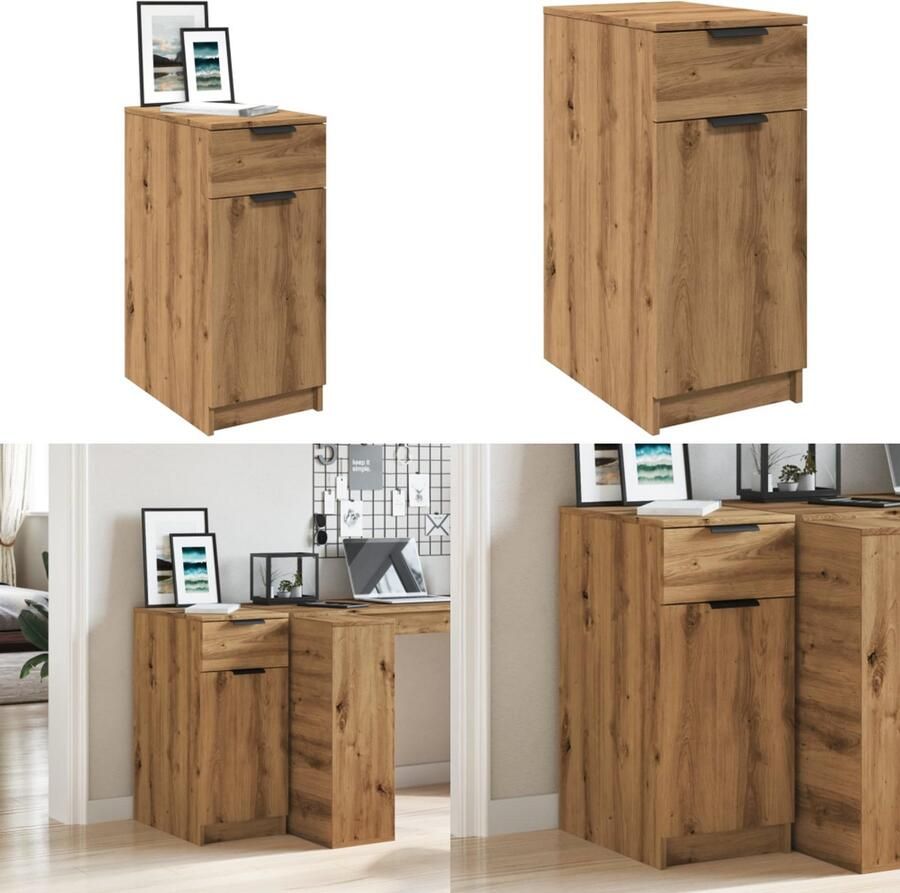 VidaXL Bureaukast 33x50x75 cm bewerkt hout artisanaal eikenkleurig Bureaukast Bureaukasten Opbergkast Kantoorkast