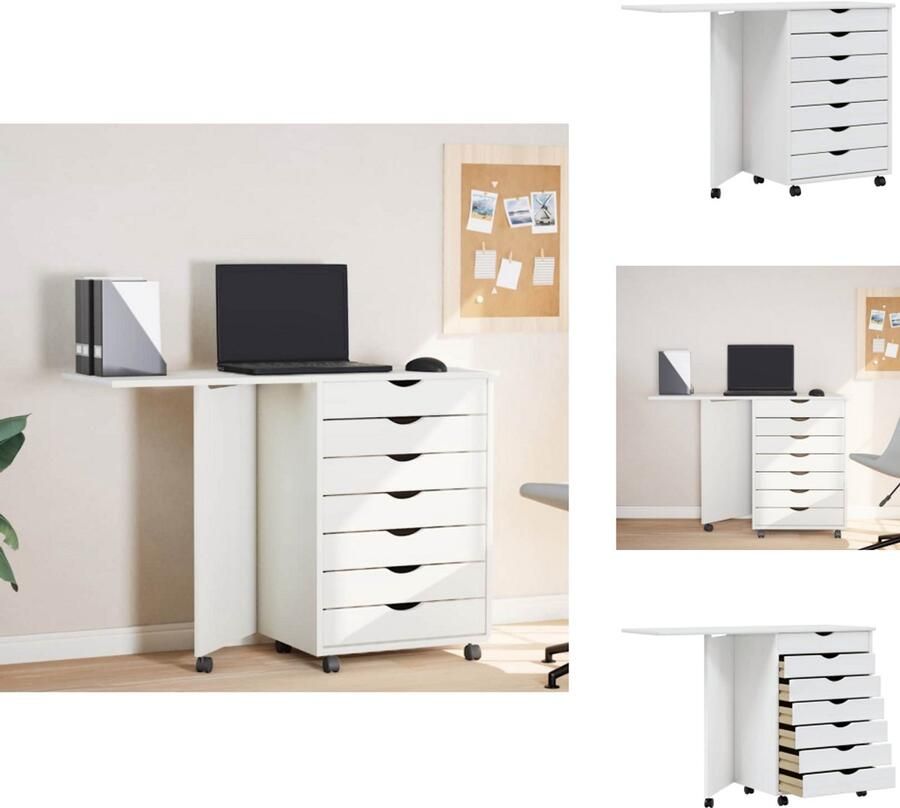 VidaXL Bureaukast Bureaukasten Ladekast Ladenkast Ladekast met bureau MOSS verrijdbaar massief grenenhout wit