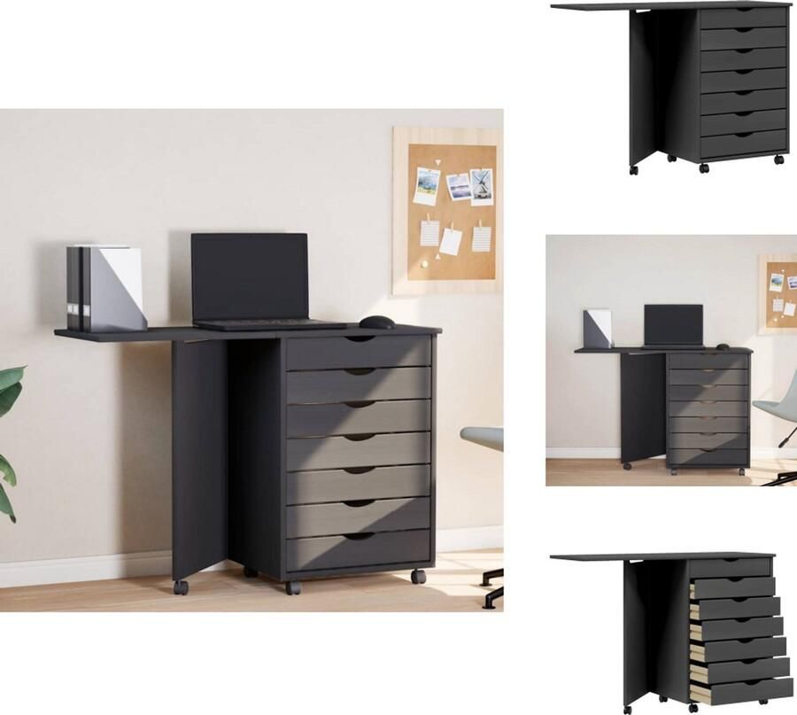 VidaXL Bureaukast Bureaukasten Ladekast Ladenkast Ladekast met bureau MOSS verrijdbaar massief grenenhout grijs