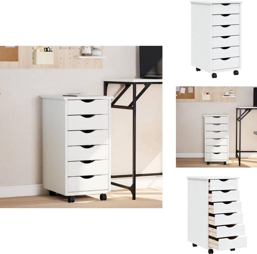 VidaXL Bureaukast Bureaukasten Ladekast Ladenkast Ladekast MOSS verrijdbaar massief grenenhout wit