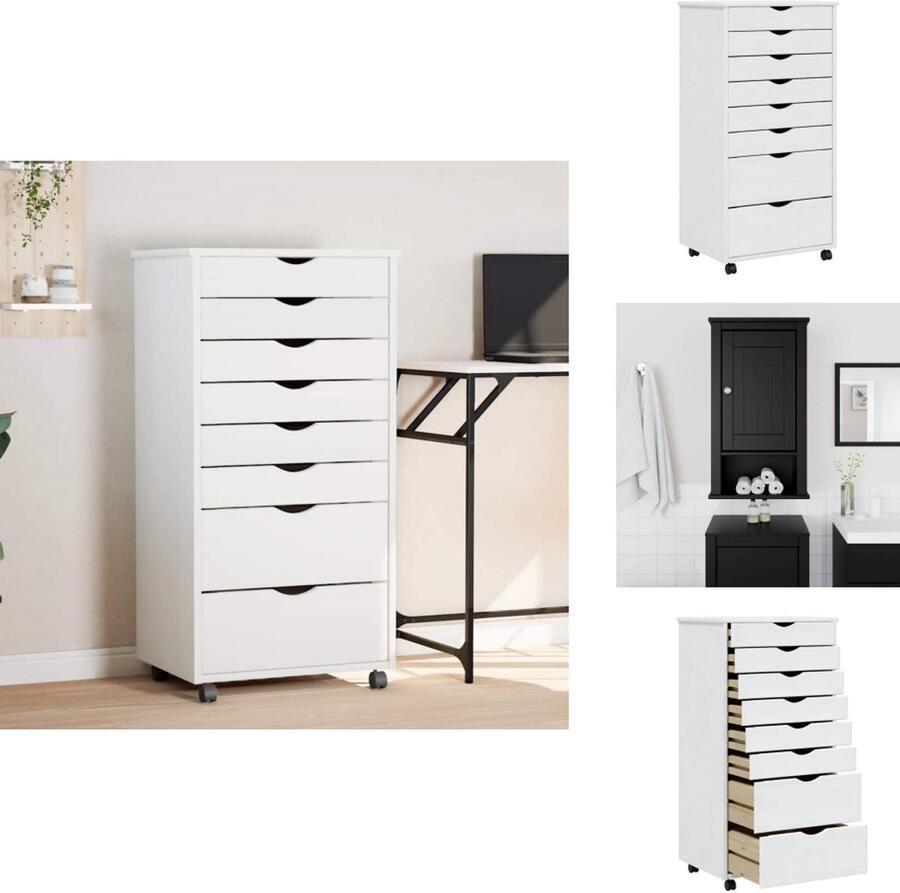 VidaXL Bureaukast Bureaukasten Ladekast Ladenkast Ladekast MOSS verrijdbaar massief grenenhout wit