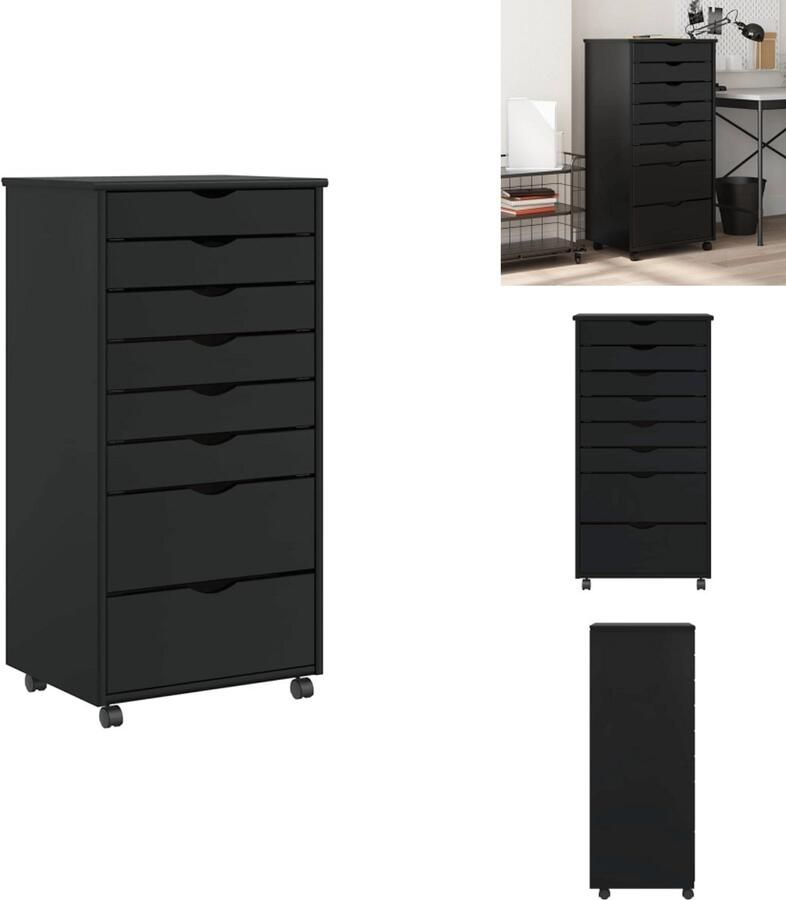 VidaXL Bureaukast Bureaukasten Ladekast Ladenkast Ladekast MOSS verrijdbaar massief grenenhout zwart