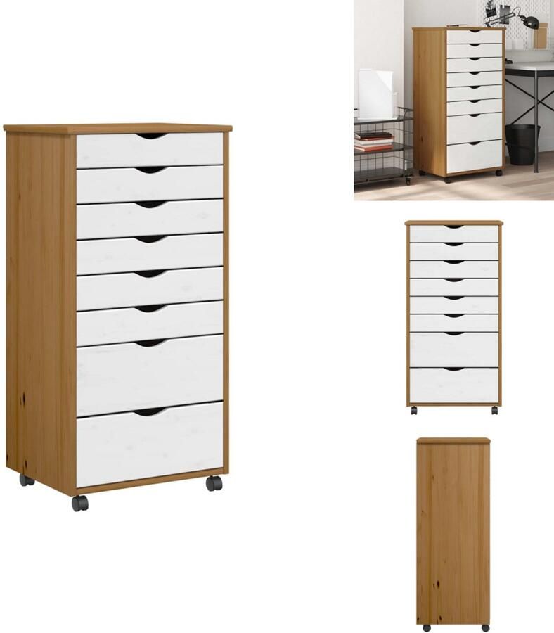 VidaXL Bureaukast Bureaukasten Ladekast Ladenkast Ladekast MOSS verrijdbaar massief grenenhout honingbruin