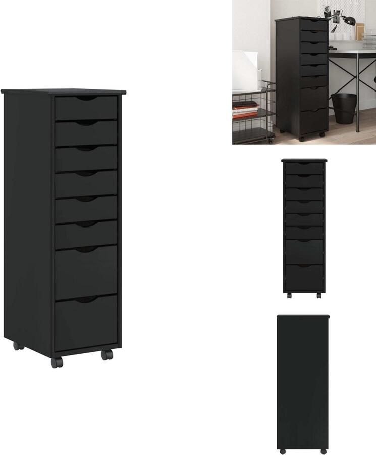 VidaXL Bureaukast Bureaukasten Ladekast Ladenkast Ladekast MOSS verrijdbaar massief grenenhout zwart