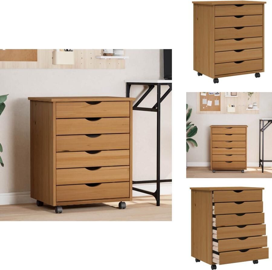 VidaXL Bureaukast Bureaukasten Ladekast Ladenkast Ladekast MOSS verrijdbaar massief grenenhout honingbruin - Foto 2