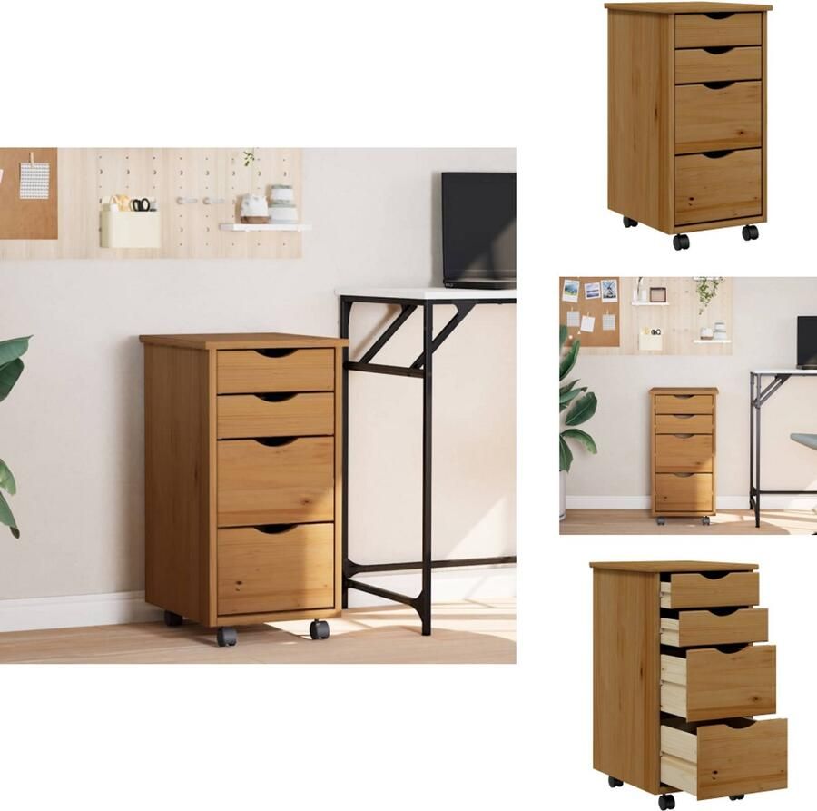 VidaXL Bureaukast Bureaukasten Ladekast Ladenkast Ladekast MOSS verrijdbaar massief grenenhout honingbruin