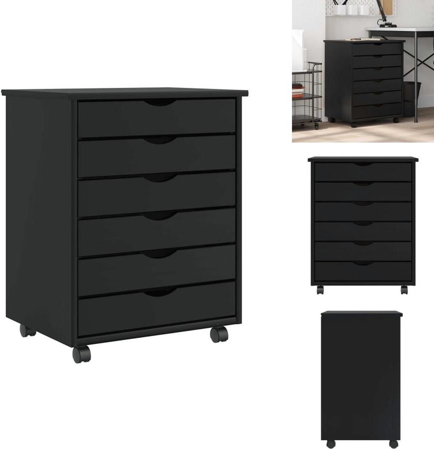 VidaXL Bureaukast Bureaukasten Ladekast Ladenkast Ladekast MOSS verrijdbaar massief grenenhout zwart