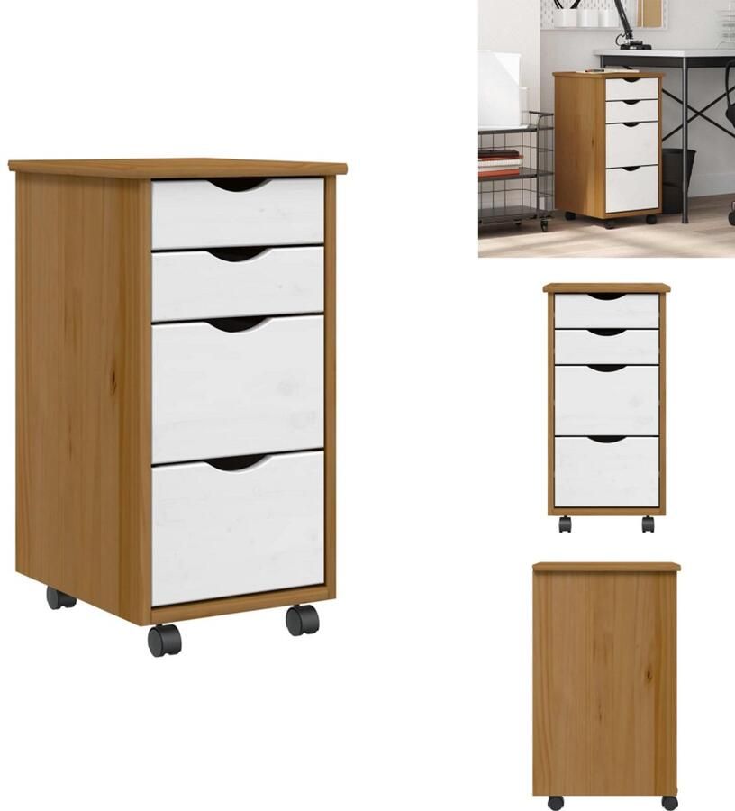 VidaXL Bureaukast Bureaukasten Ladekast Ladenkast Ladekast MOSS verrijdbaar massief grenenhout honingbruin