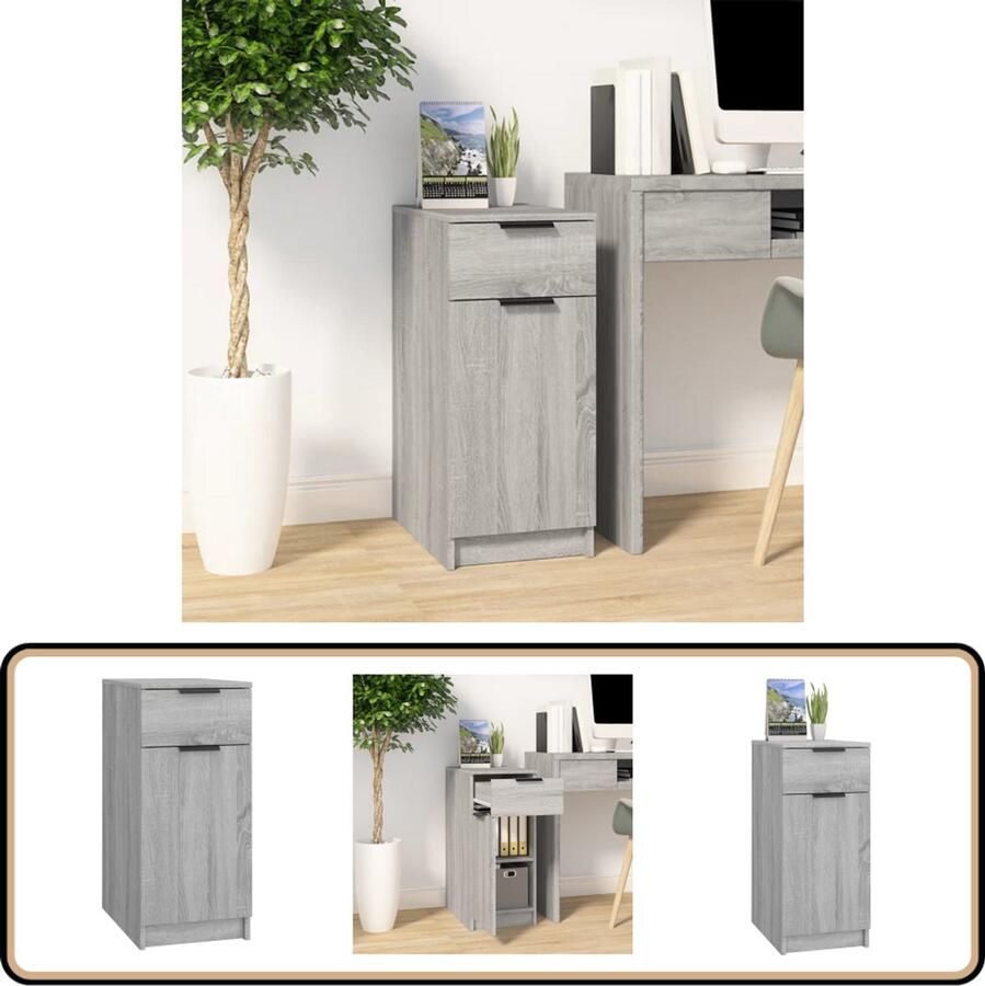 The Living Store Bureaukast 33 5x50x75 cm bewerkt hout grijs sonoma eikenkleurig Bureaukast Kantoorkast Opbergkast Opbergrekken Houten Kast - Foto 2