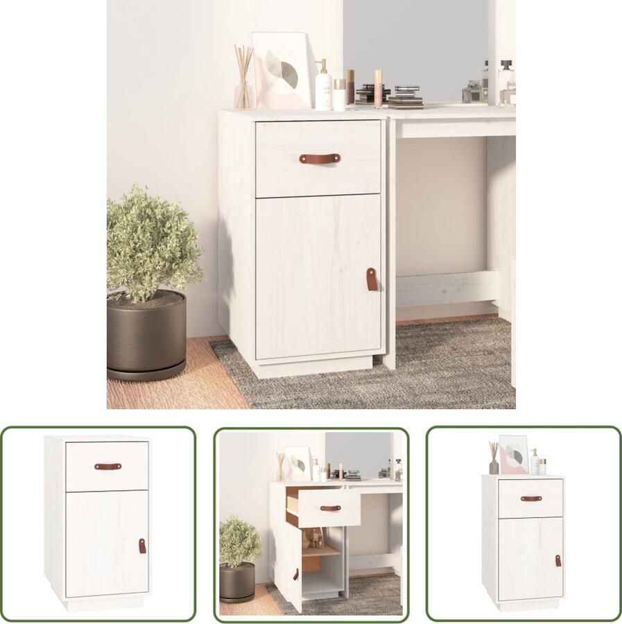 The Living Store Bureaukastje 40x50x75 cm massief grenenhout wit Kantoor Kast Bureaukast Opbergkast Houten Kast Witte Kast - Foto 2