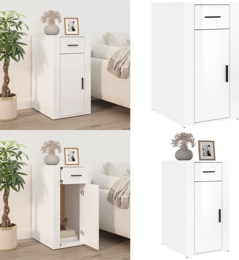 VidaXL Bureaukastje 40x49x75 cm bewerkt hout hoogglans wit Bureaukast Bureaukasten Bureaukastje Bureaukastjes