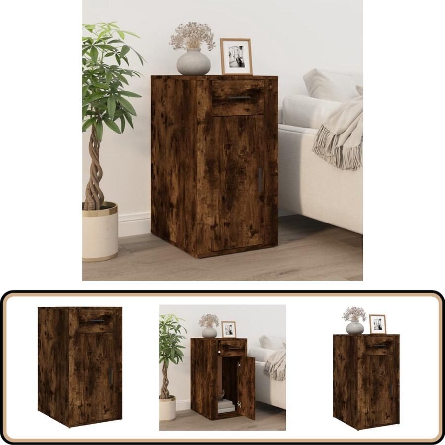 VidaXL Bureaukastje 40x49x75 cm Gerookt Eiken Kantoorspullen Organizer Bureau Accessoires Boekenplank Opslagoplossing Houten Kast